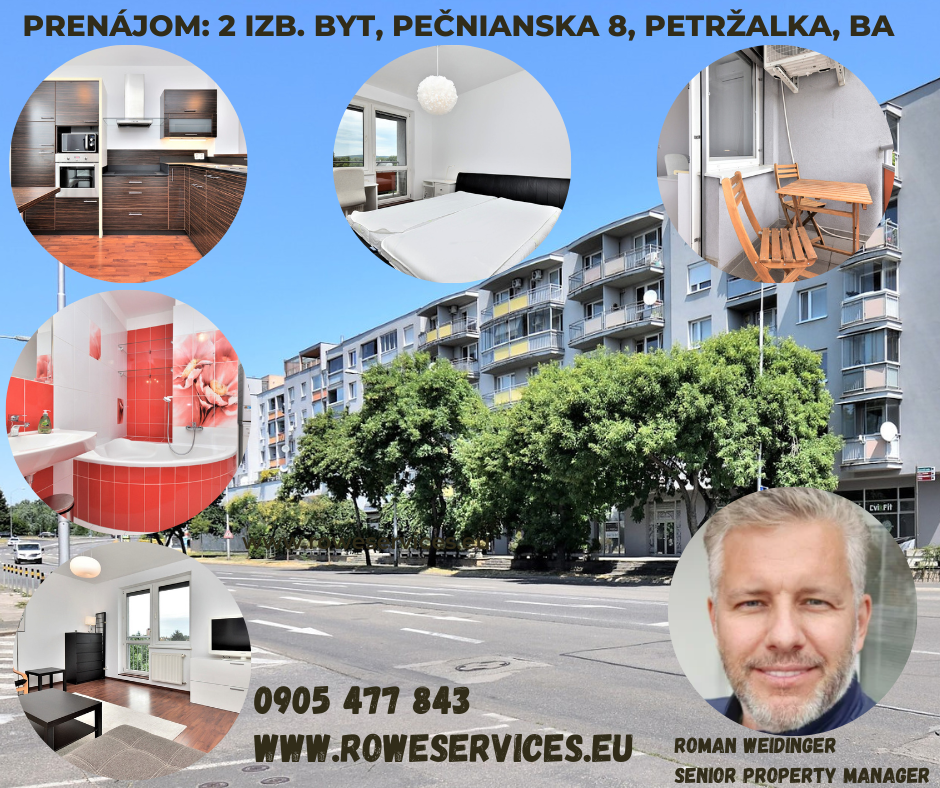 PRENÁJOM: 2 izbový byt, Pečnianska ul. 8, Petržalka, Bratislava V 2 x KLIMATIZÁCIA S PARKOVACIM BOXOM V GARAŽI